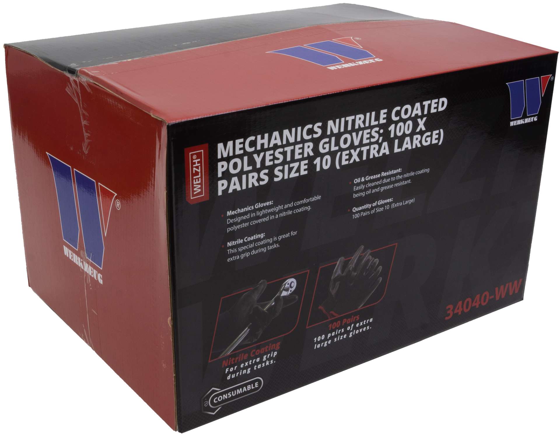 Pracovní rukavice máčené v Nitrilu, vel. 10" / XL, 100 párů, Welzh