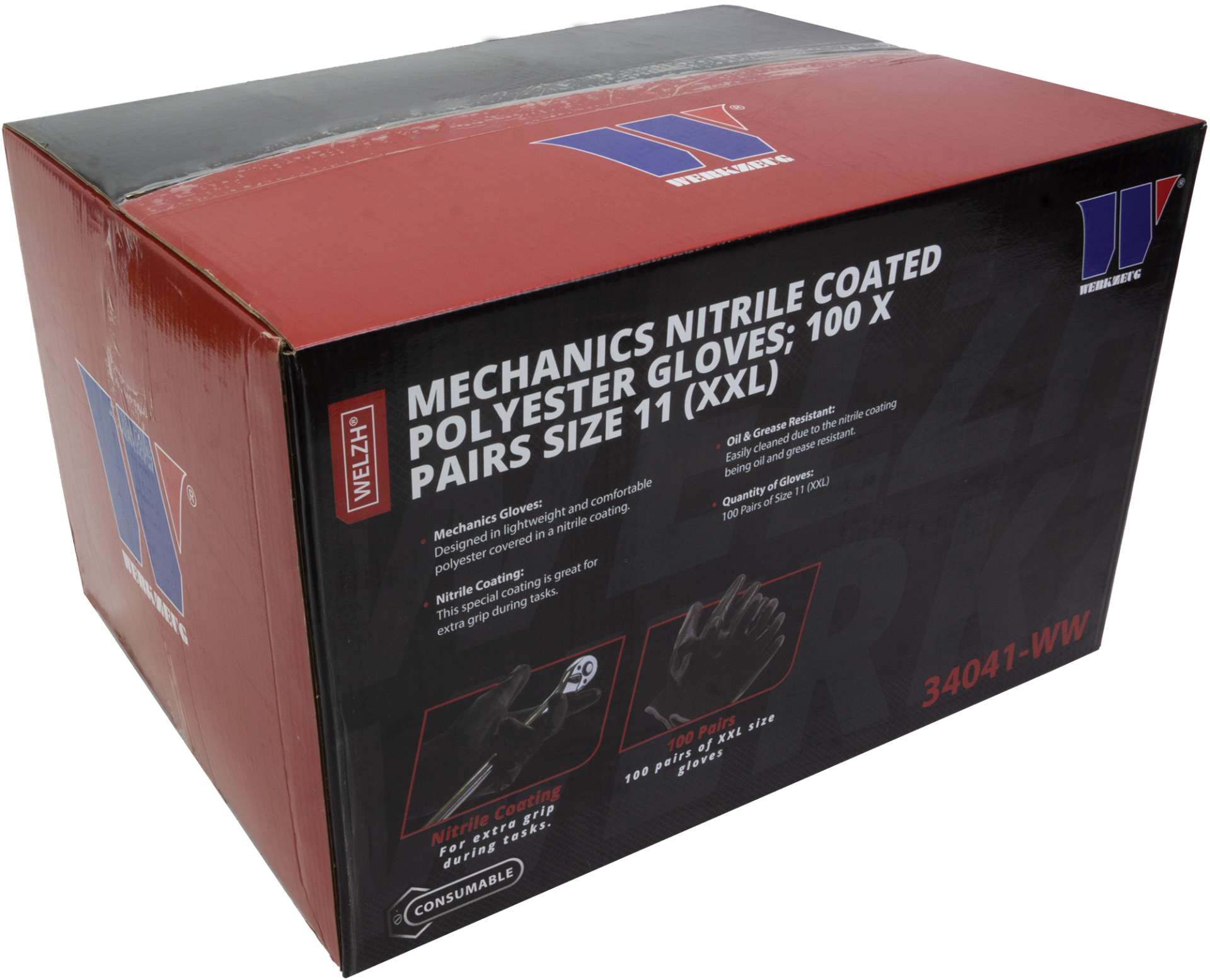 Pracovní rukavice máčené v Nitrilu, vel. 11" / XXL, 100 párů, Welzh