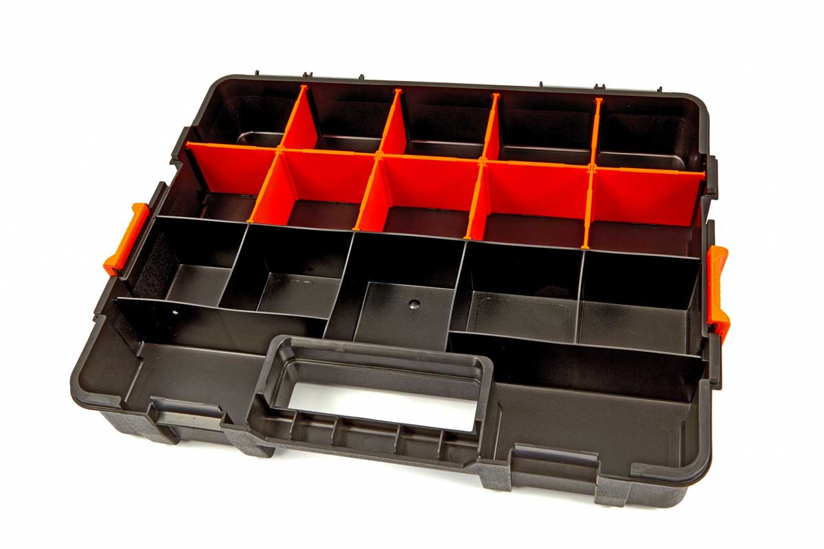 Plastové úložné boxy Tactix na nářadí a materiál 37,5 x 29 x 6,7 cm, sada 2 ks