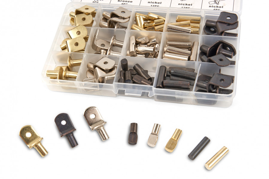 Podpěry polic, čepy a čepy s plochou 108 kusů