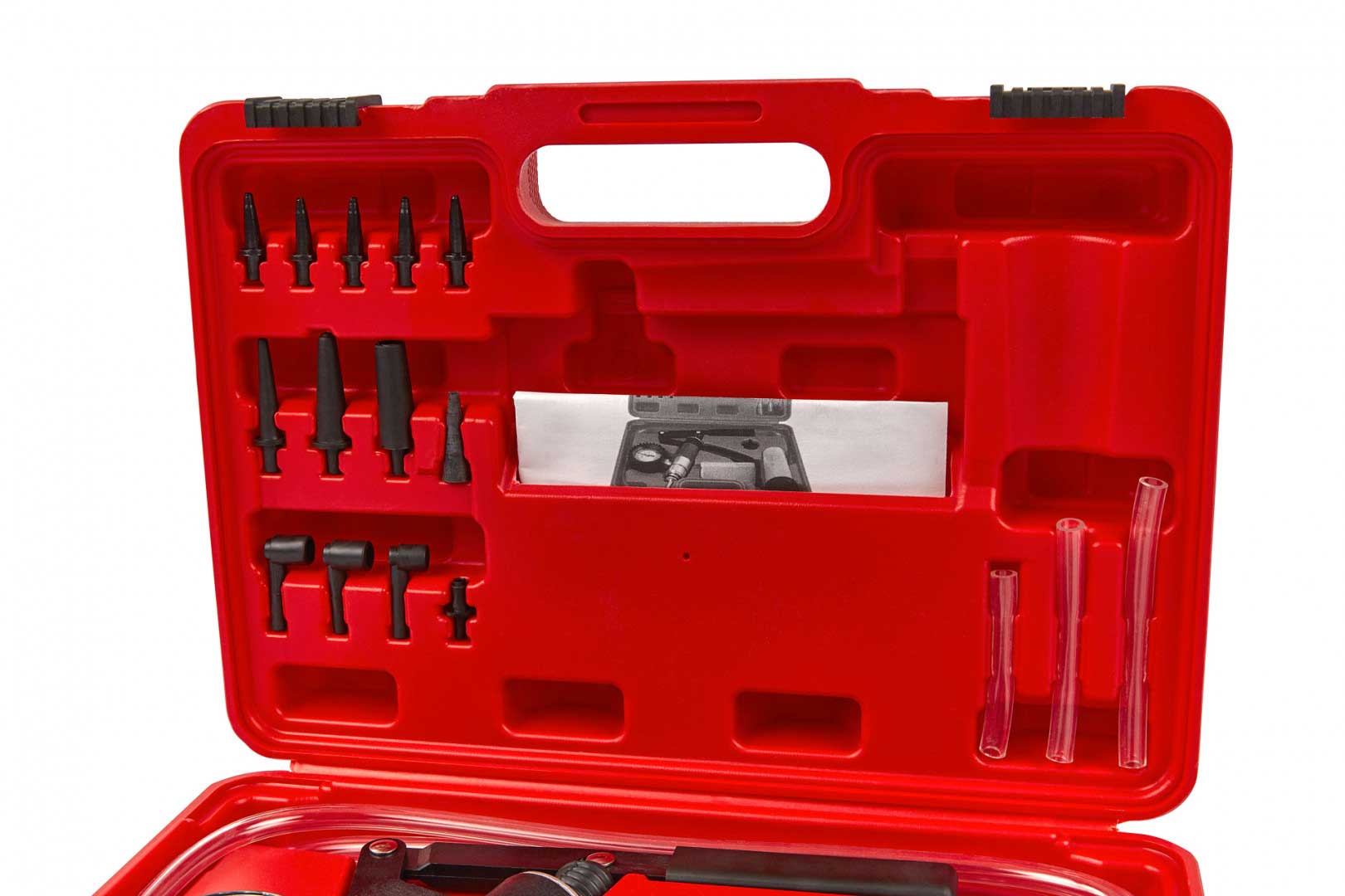 Pumpa tlaková a podtlaková pro odvzdušnění brzd a dalších systémů, rozsah -1 až + 3 bar, sada 21 dílů