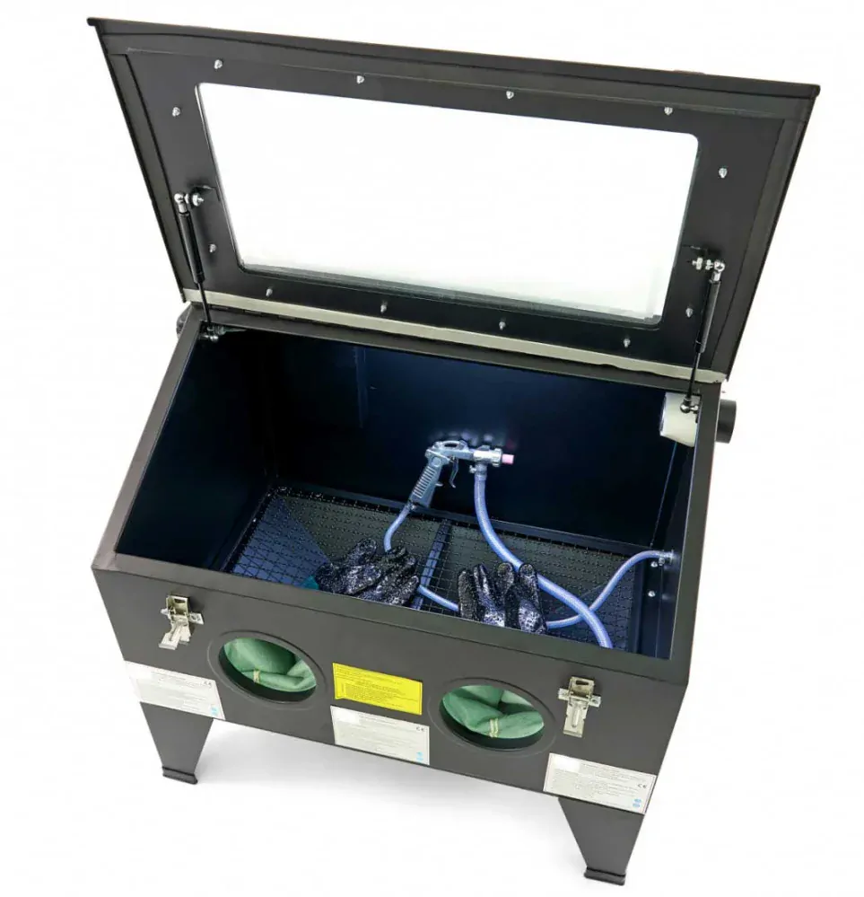 Profesionální pískovací box SBC 190 - kabina pro tryskání (pískovačka), čelní kryt s plynovými vzpěrami