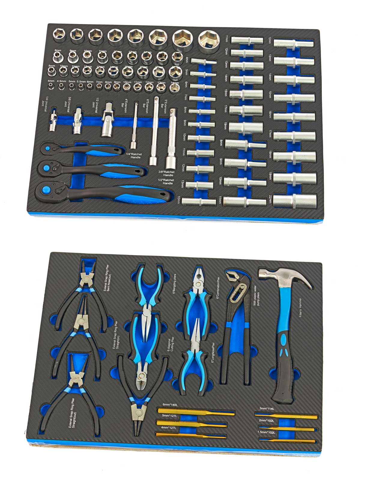 Pojízdný vozík s nářadím - Premium, 262 dílů, bržděná kolečka, skříňka, nářadí v karbonových vložkách, 75 kg