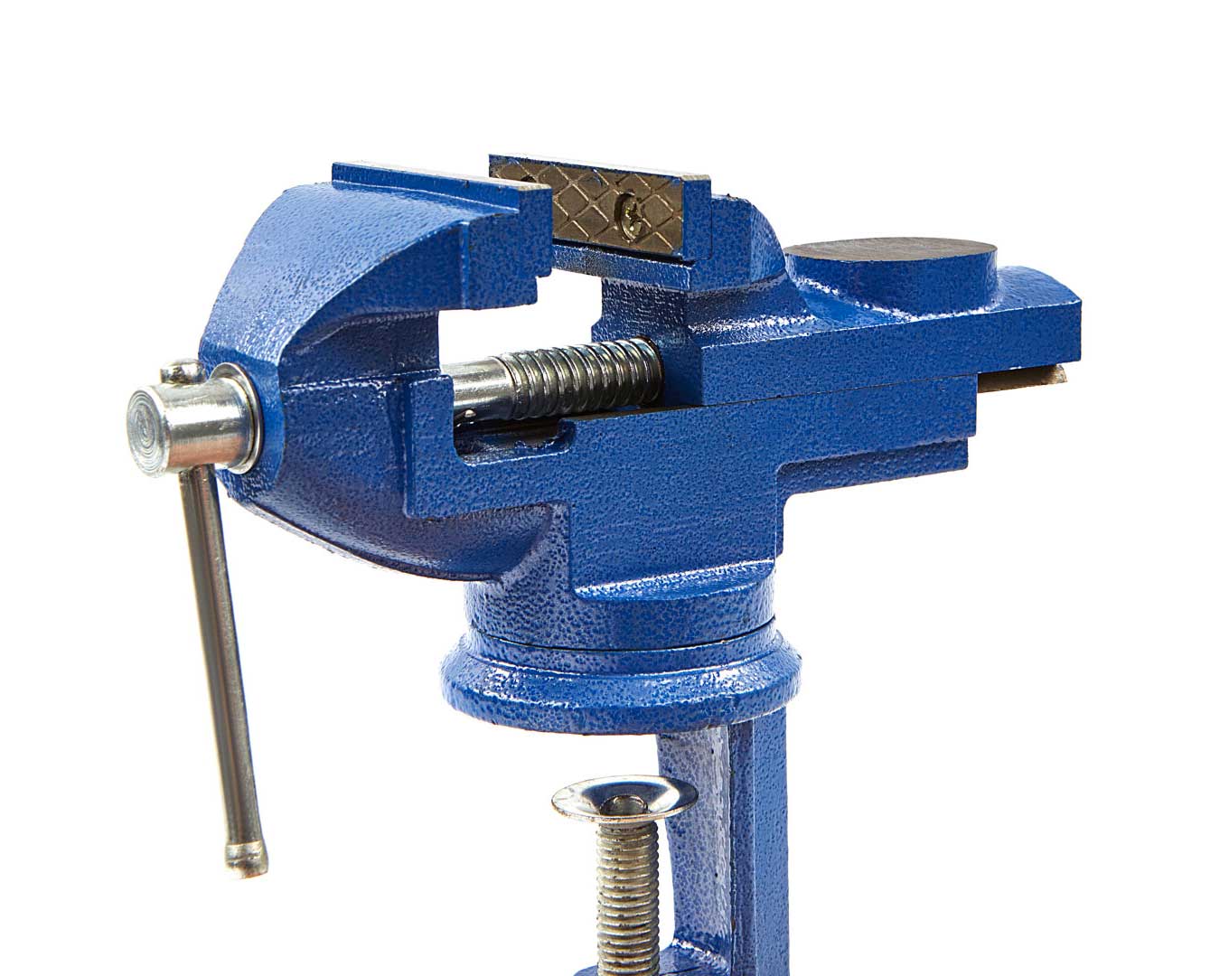 Malý stolní svěrák s upínací svorkou, čelisti 50 mm, otočný