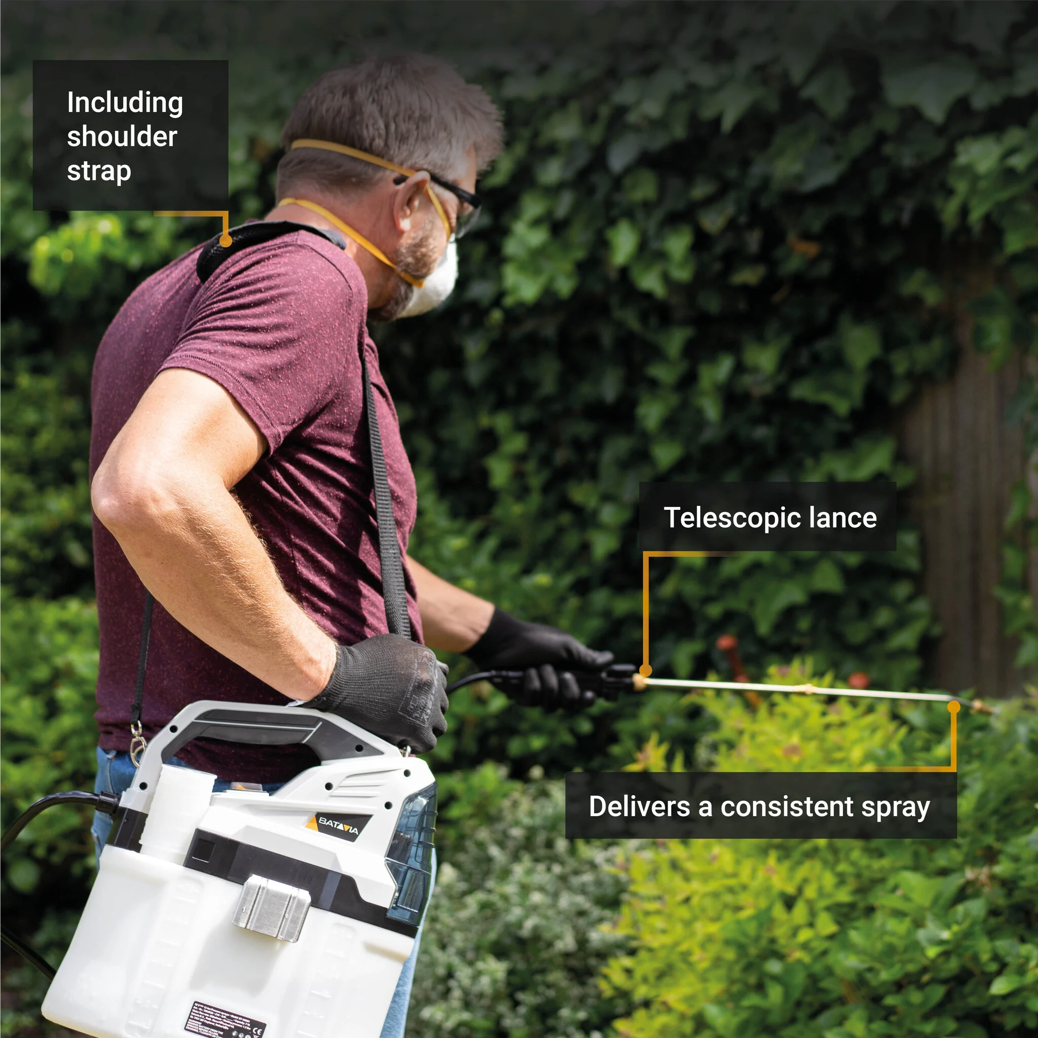 Aku bezdrátový tlakový postřikovač, 18V Li-Ion, zásobník 7,5l, 1,5bar, 500ml/min, bez baterie a nabíječky, bateriová platforma MAXXPACK BATAVIA