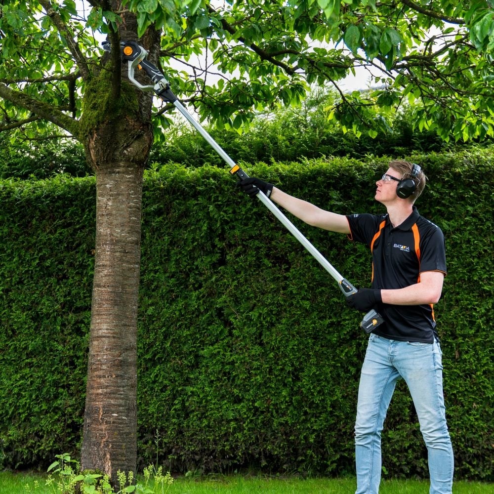 Prodlužovací, prořezávací, řezací hřídel, teleskopická, délka 117 - 173cm pro AKU elektrické bezdrátové řetězové pily, jednoruční pilky NEXXSAW V3.2 BATAVIA