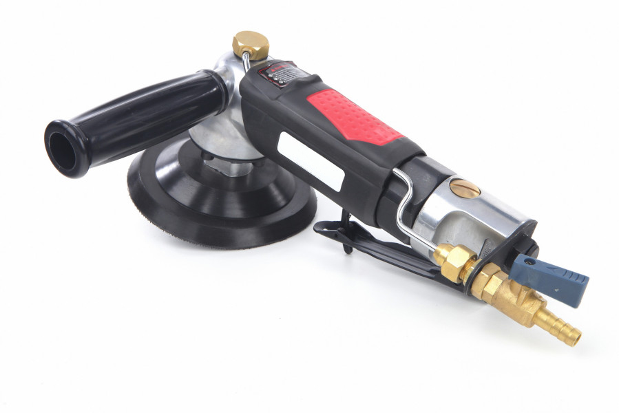 Ruční pneumatická bruska a leštička pro práci za mokra, 125 mm, včetně brusných a leštících kotoučů