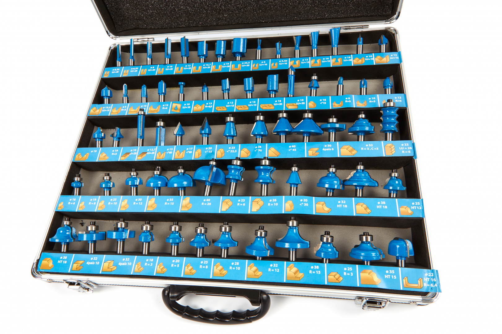 66 dílná profesionální sada fréz na dřevo, dřík 8 mm