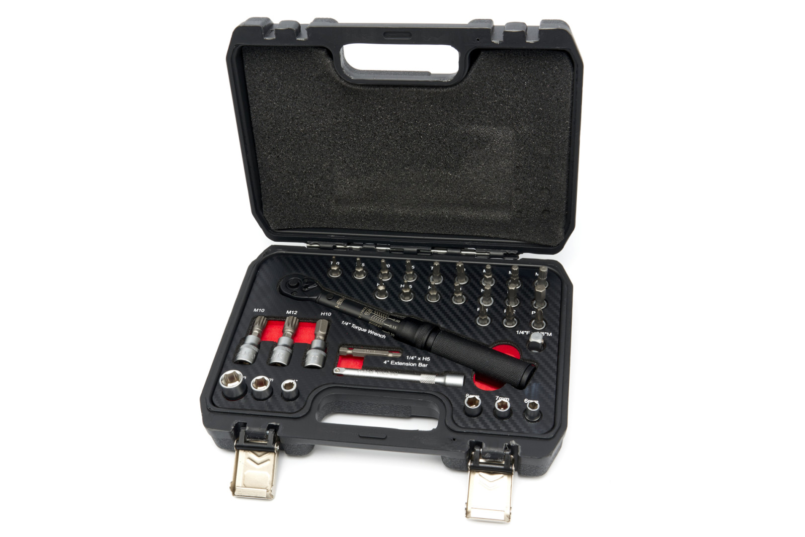 Profesionální klíč momentový 1/4“ s kalibračním protokolem, rozsah 2 - 20 Nm, sada bitů a nástavců, 32 dílů