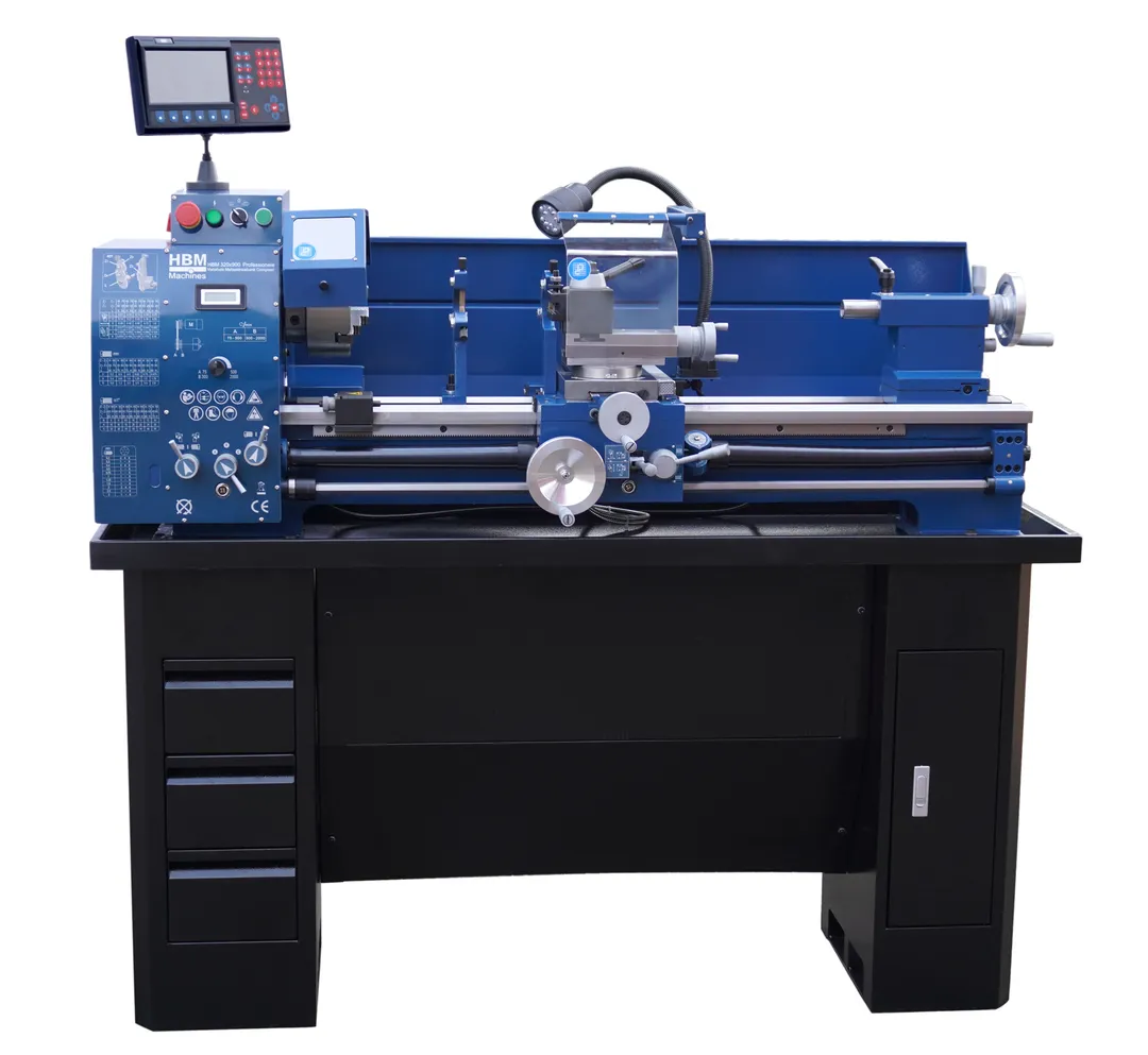 HBM 320 x  900 Norton DRO, soustruh na kov s podstavcem, vario otáčky řízené invertorem, převodovka posuvů, optické digitální odměřování s LCD, plně vybavený, 1.5 kW