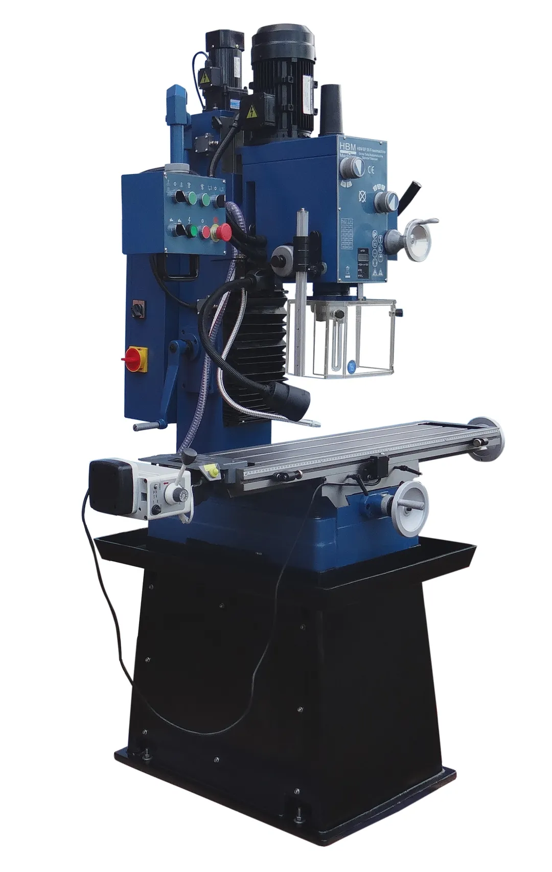 HBM BF 55 DRO-LCD robustní frézka na kov, ISO 30, 3-osy DRO, chlazení, velký stůl, 3f - 600 kg