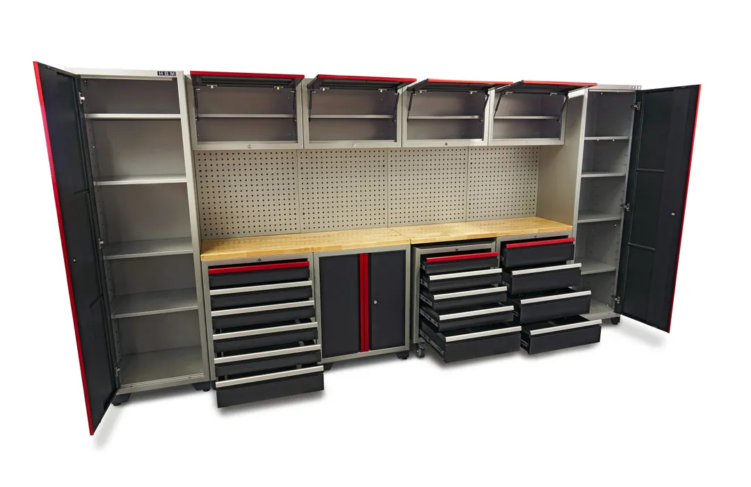 Profesionální luxusní modulární úložný systém pro dílnu, 16 dílů, černo-červený
