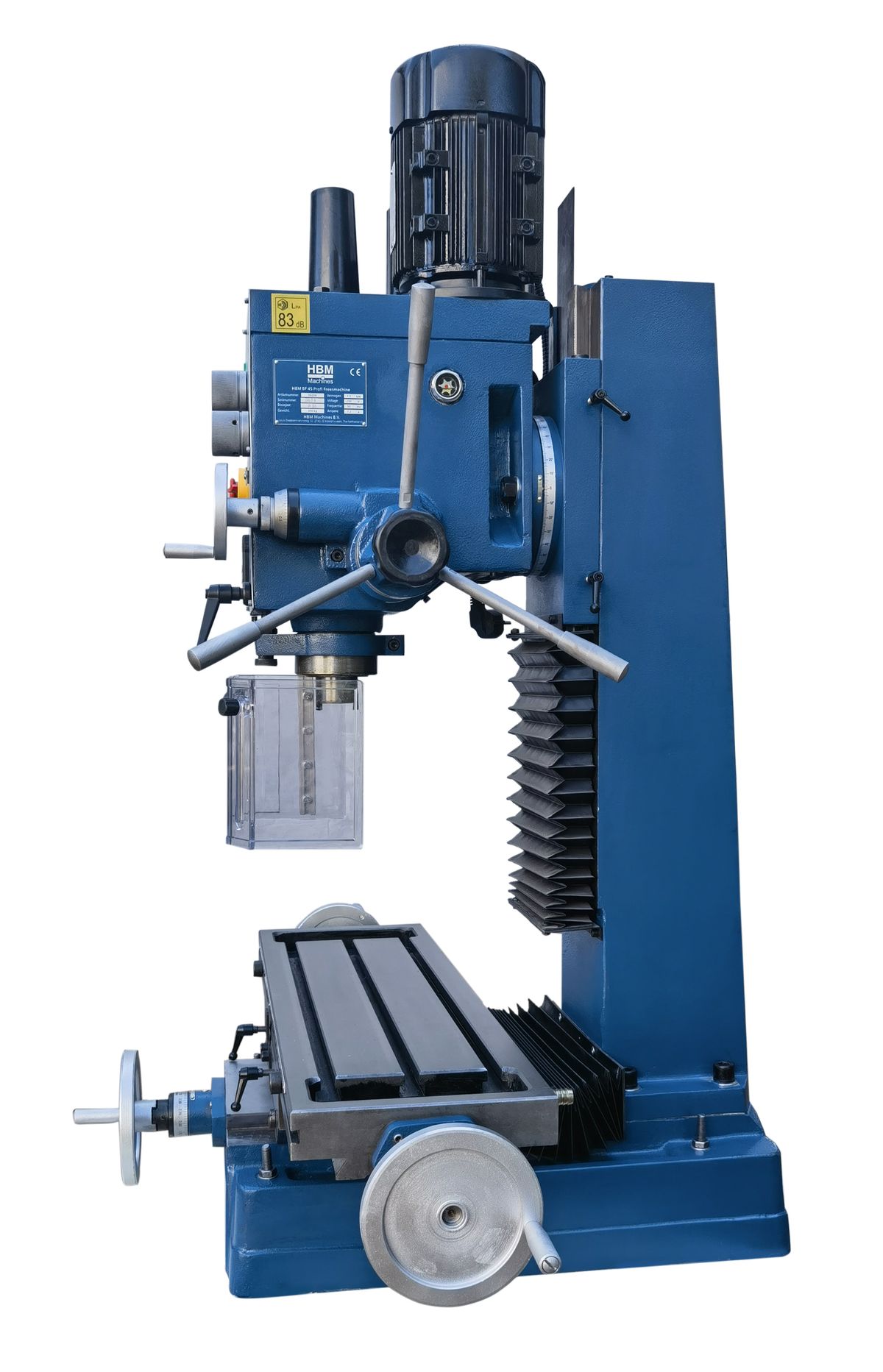 HBM BF 45 Profi robustní frézka na kov s převodovkou v oleji, kužel ISO 30, 230V, 320 kg