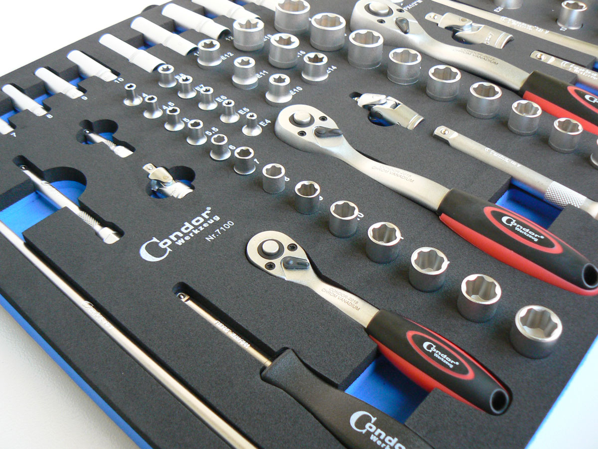 Modul gola sada 1/4, 3/8, 1/2“, 85 dílů, 565 x 395 x 35 mm, Condor Werkzeug