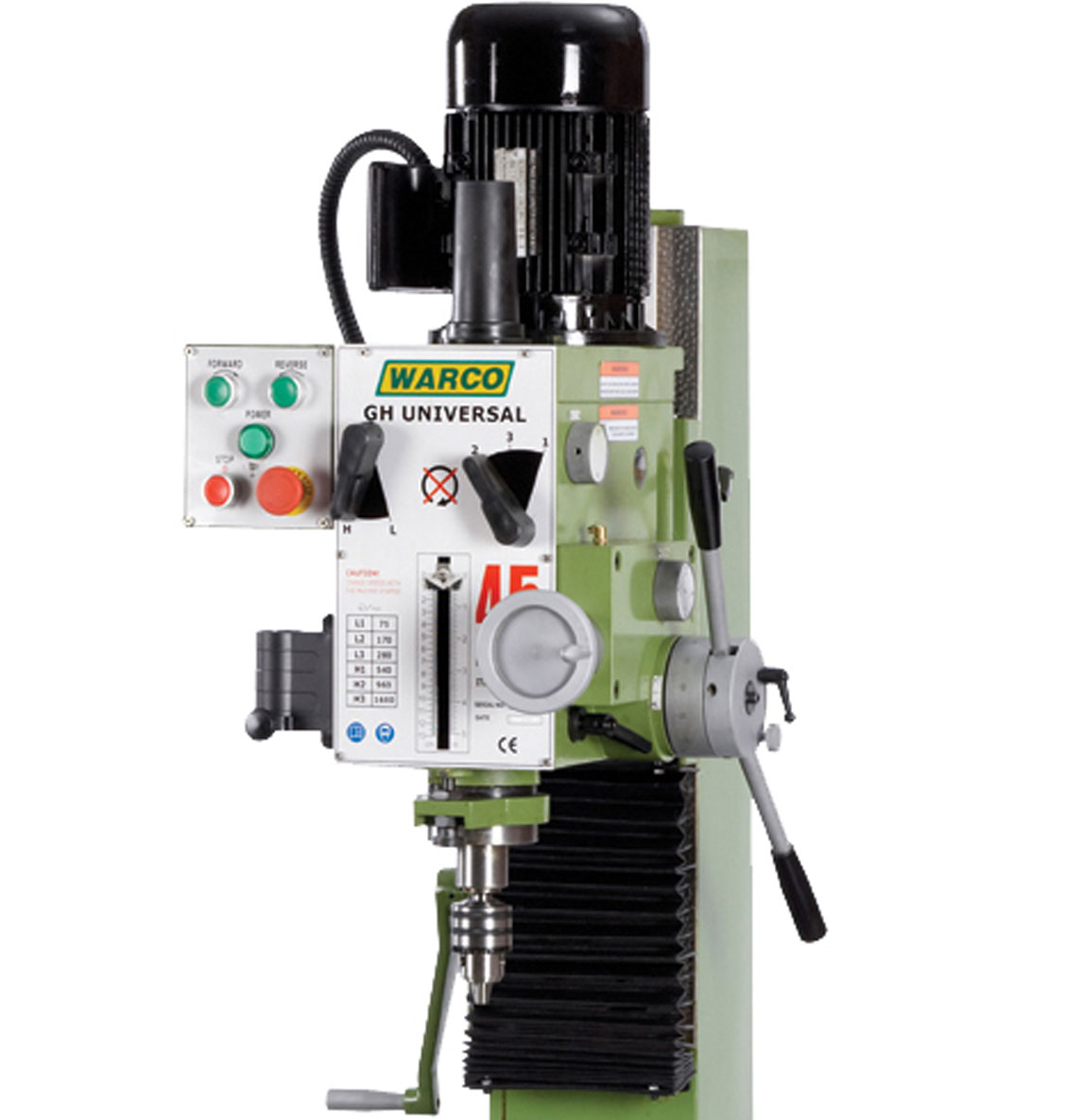 Warco GH Universal - frézka s převodovkou, strojní posuv pinoly - 320 kg