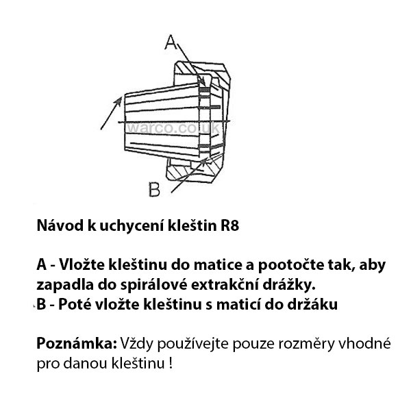 Držák kleštin ER 32, kužel R8, 3 - 20 mm, 18 dílů, Warco