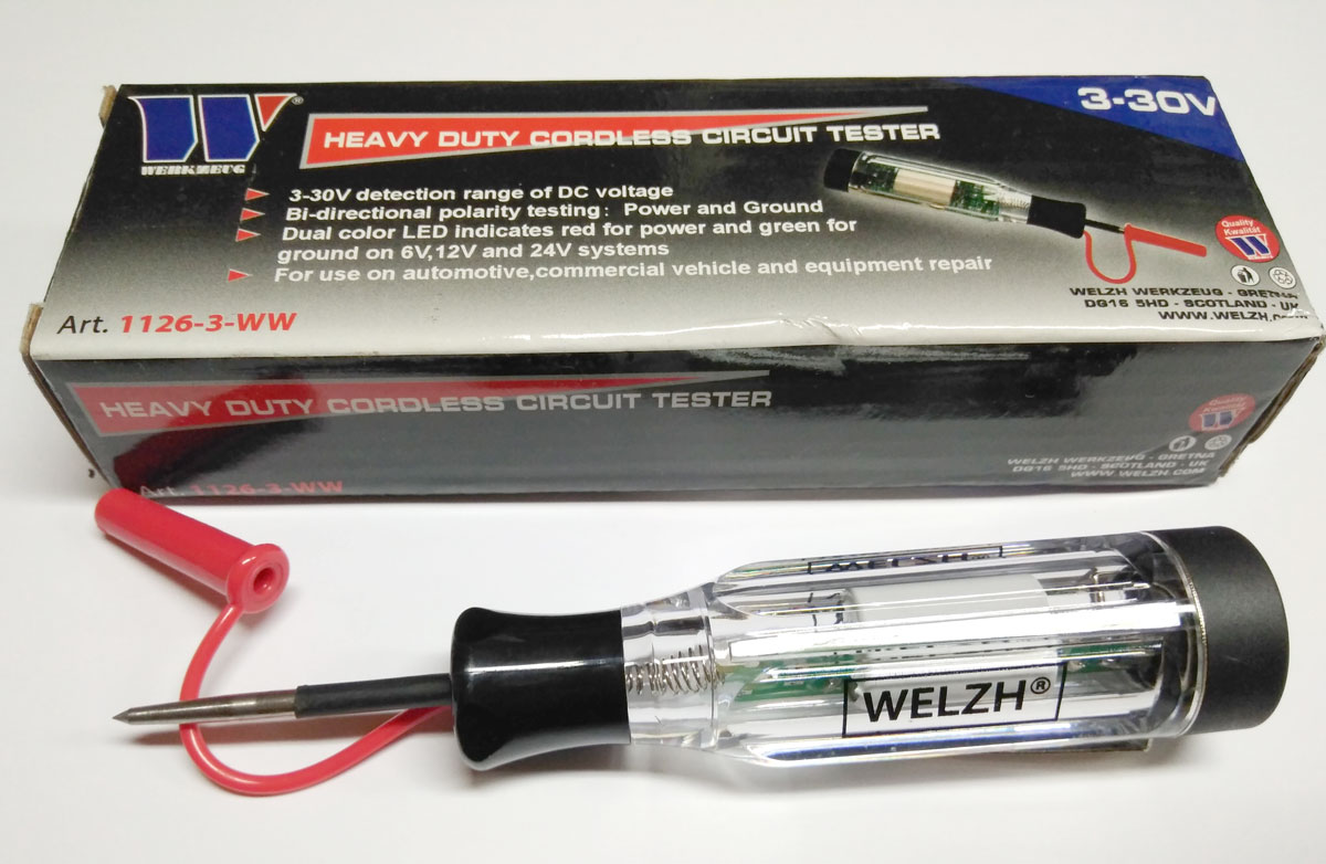 Zkoušečka napětí auto-moto 6V, 12V a 24V, Welzh