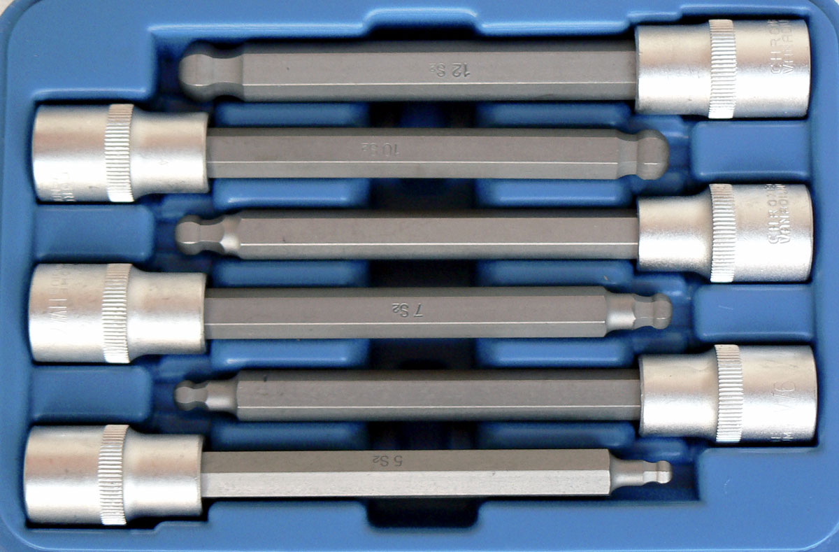 Hlavice zástrčné 1/2", Inbus 5-12 mm, délka 140 mm s koulí, 6 ks, CrV-S2, Triumf