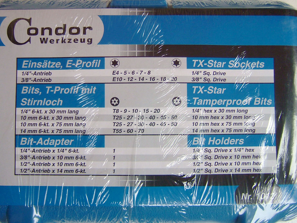 Hlavice nástrčné a bity, E-profil - Torx, sada 35 dílů, Condor Werkzeug