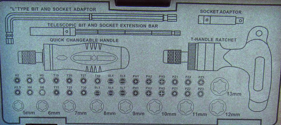 Bity, hlavice nástrčné, šroubovací rukojeti pro bity 1/4", profi, 44 dílů, Trium