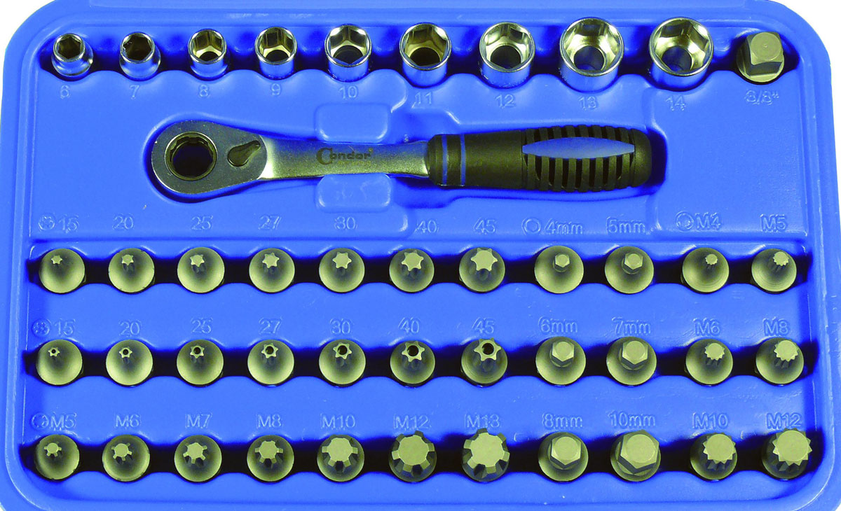 Gola sada s průchozí ráčnou, 12 hranným 13 mm vstupem, sada 44 dílů, Condor Werkzeug