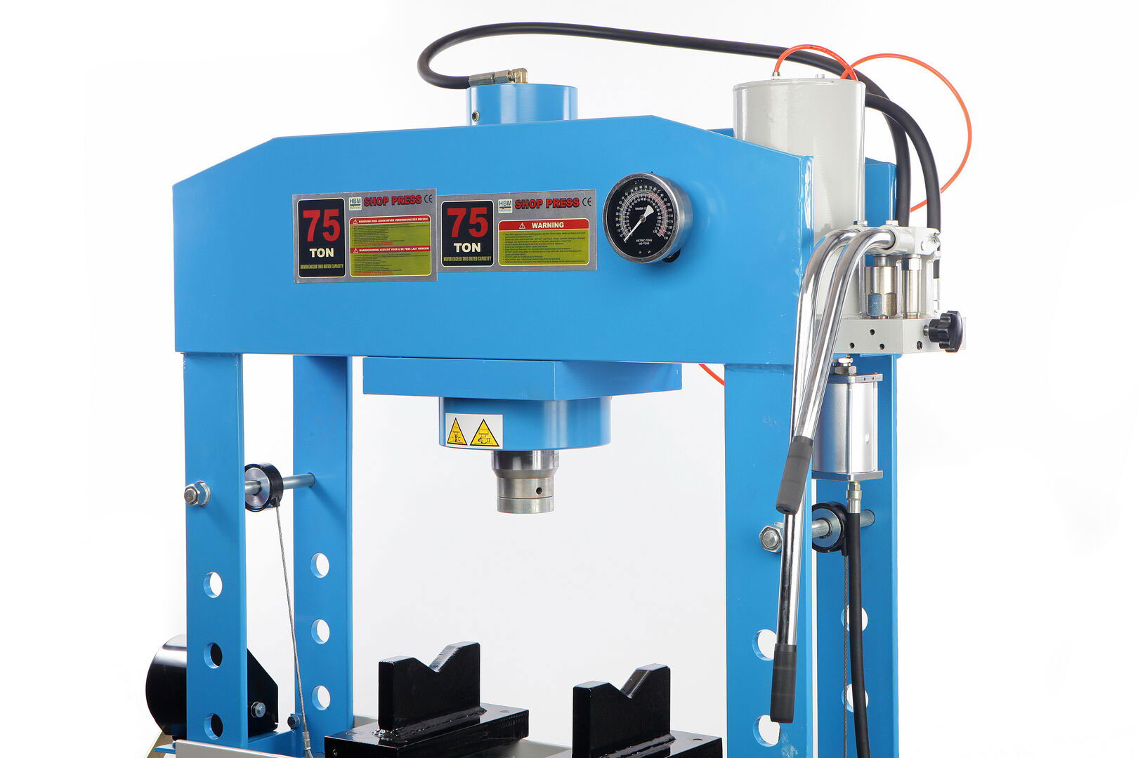 HBM 75t rámový dílenský hydraulicko-pneumatický lis, 425 kg