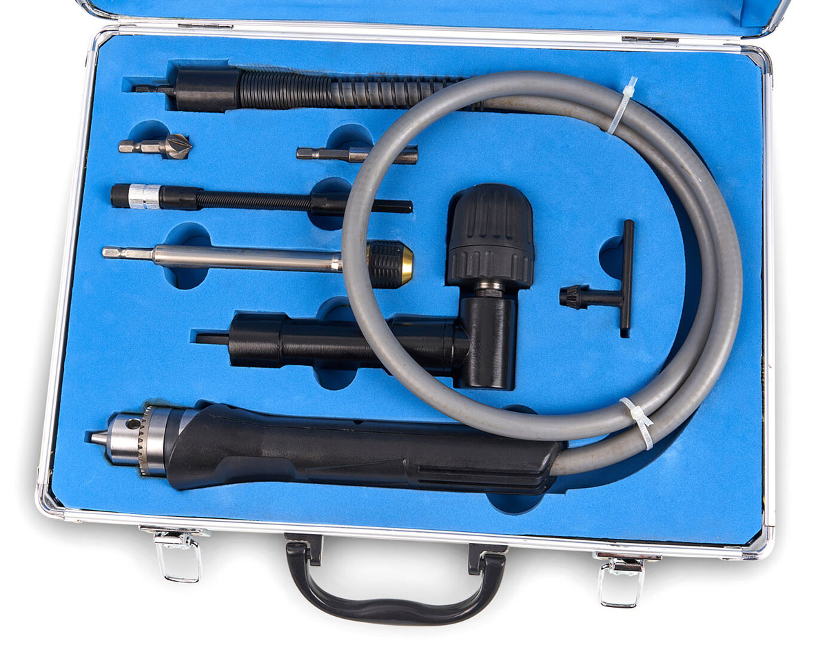 Univerzální vyvrtávací adaptér s flexi hadicí (bowdenem) pro vrtání s nástavci, sada 7 dílů