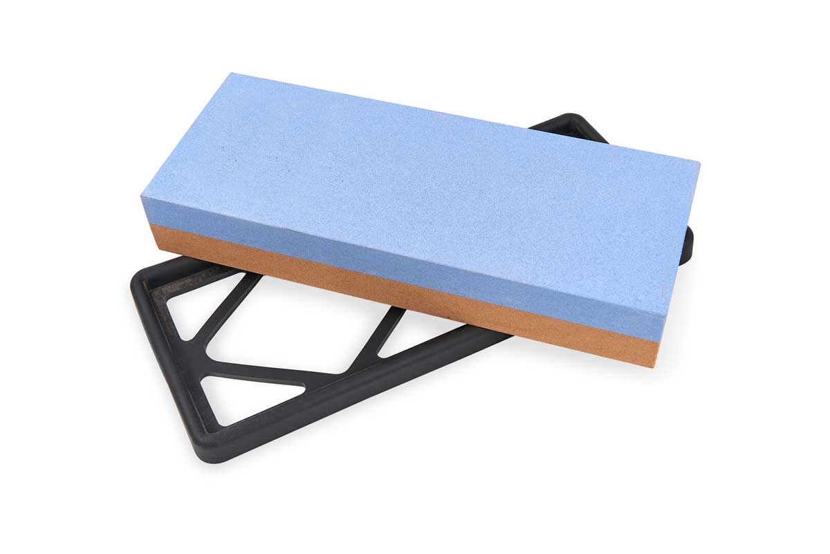 Oboustranný brusný kámen (brousek) K240 / 1000 s gumovým protiskluzovým držákem