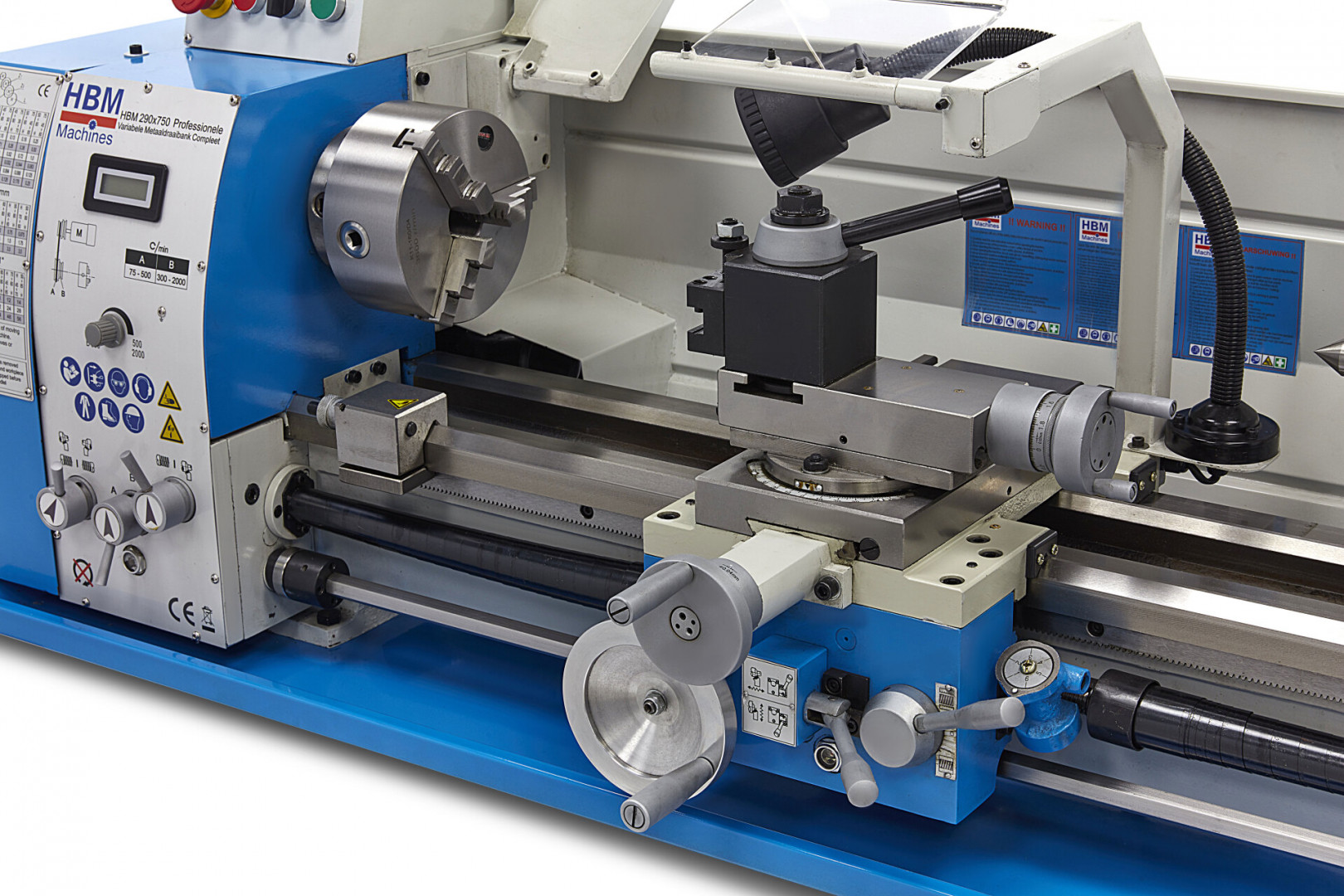 HBM 290V Norton, hrotový soustruh na kov, vario otáčky řízené invertorem, převodovka posuvů, plně vybavený, 1.5 kW, 1f, 250 kg