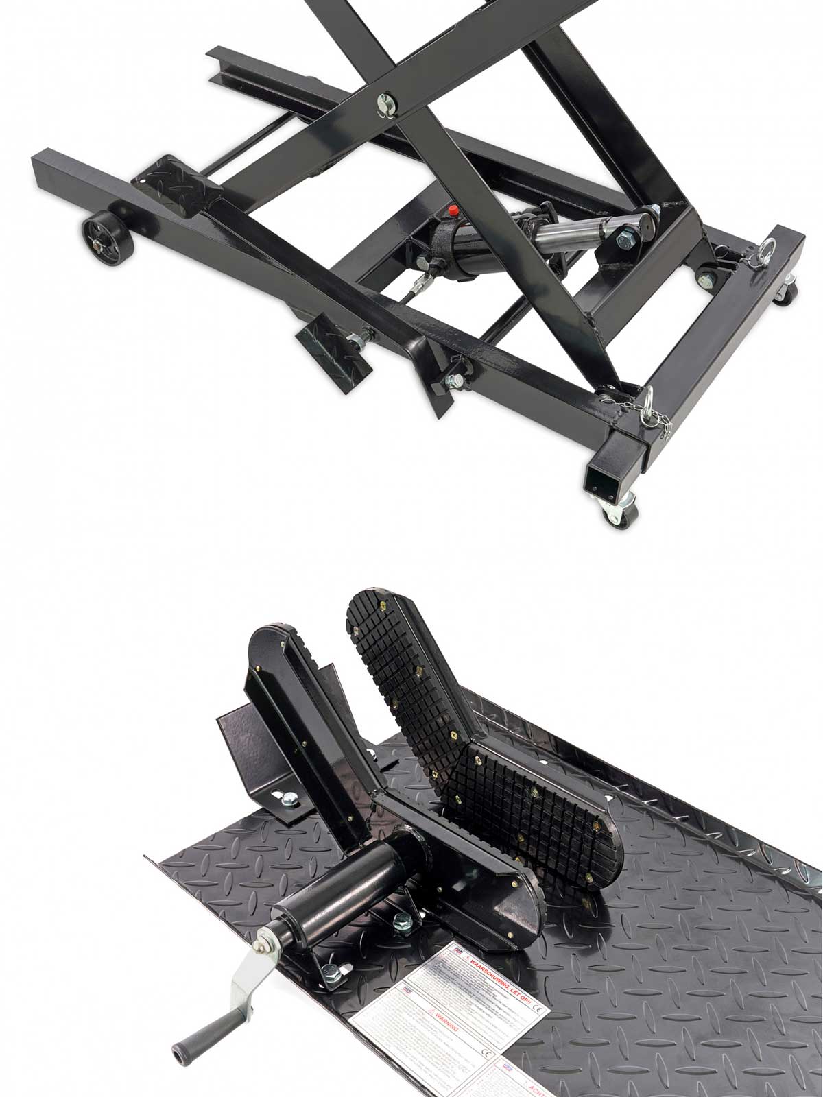 Hydraulický motocyklový zvedák 100, zvednutí až 360 kg, hmotnost 100 kg, černý