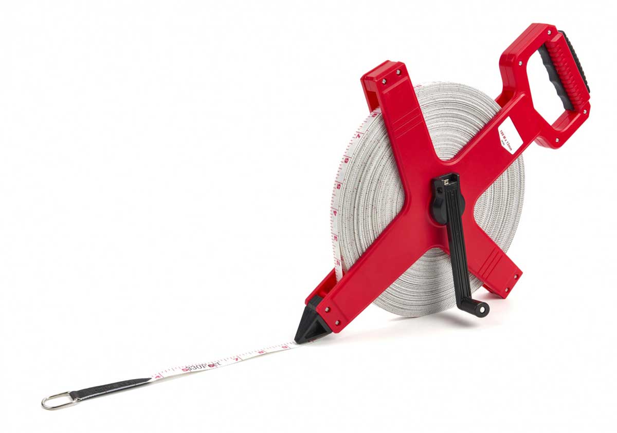 Svinovací měřicí pásmo vyztužené skleněnými vlákny, 100 m x 13 mm, svinovací metr, vhodné pro geodety