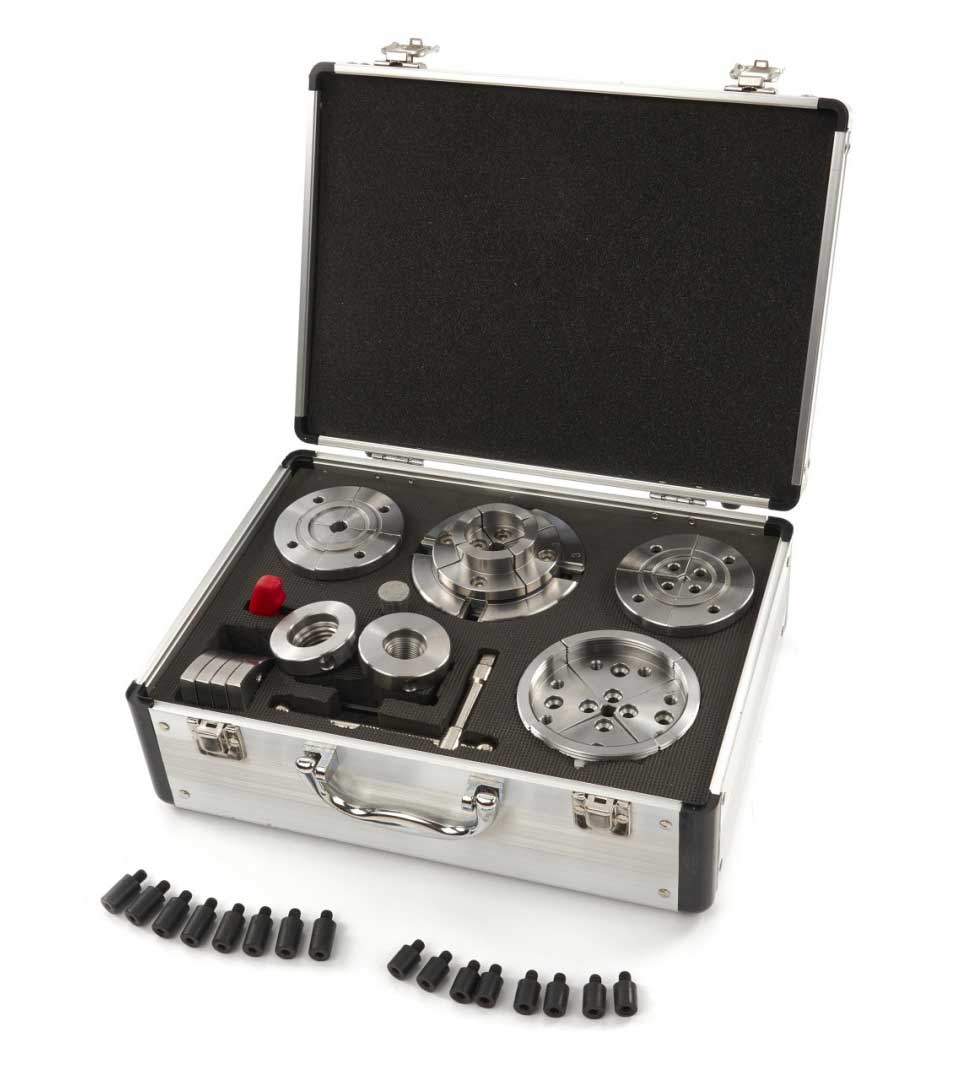 Samocentrovací sklíčidlo 95 mm pro soustruh na dřevo, s adaptéry a příslušenstvím - kompletní sada