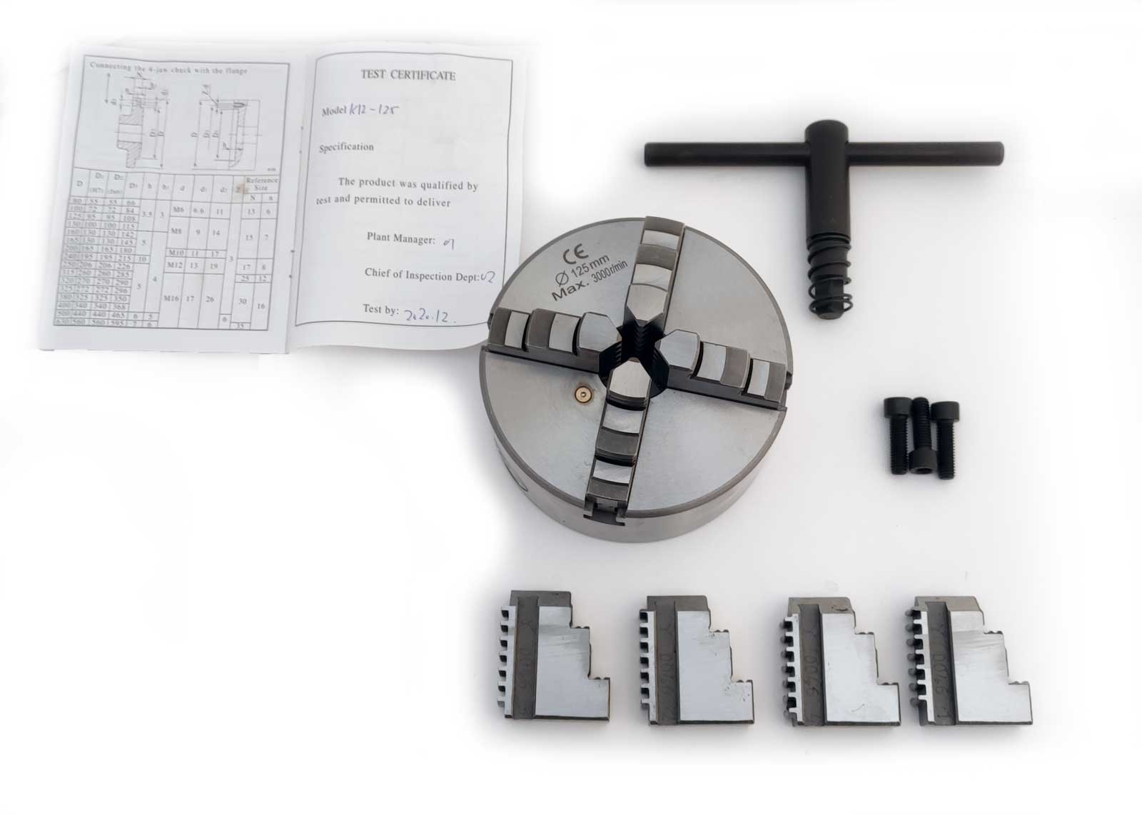 Samocentrovací soustružnické sklíčidlo 125 mm, 4 čelisti, DIN 6350