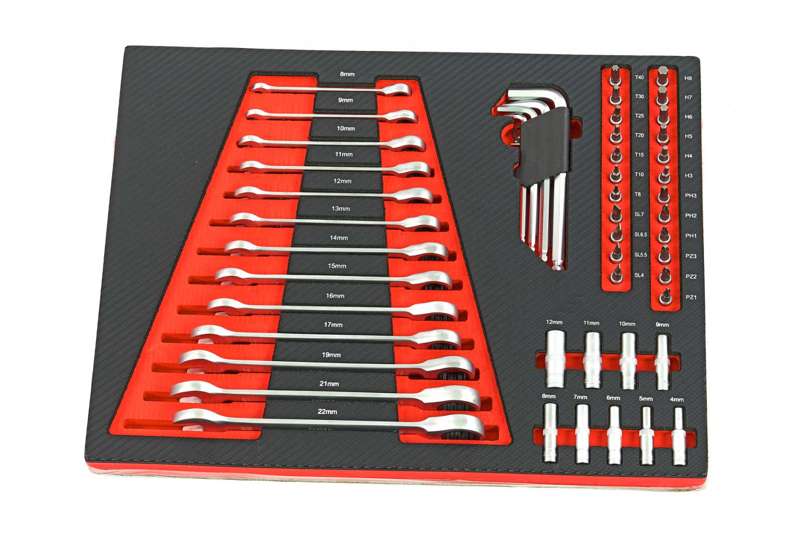 Pojízdný vozík s nářadím - Premium, 154 dílů, bržděná kolečka, skříňka, nářadí v karbonových vložkách, černý, 80 kg