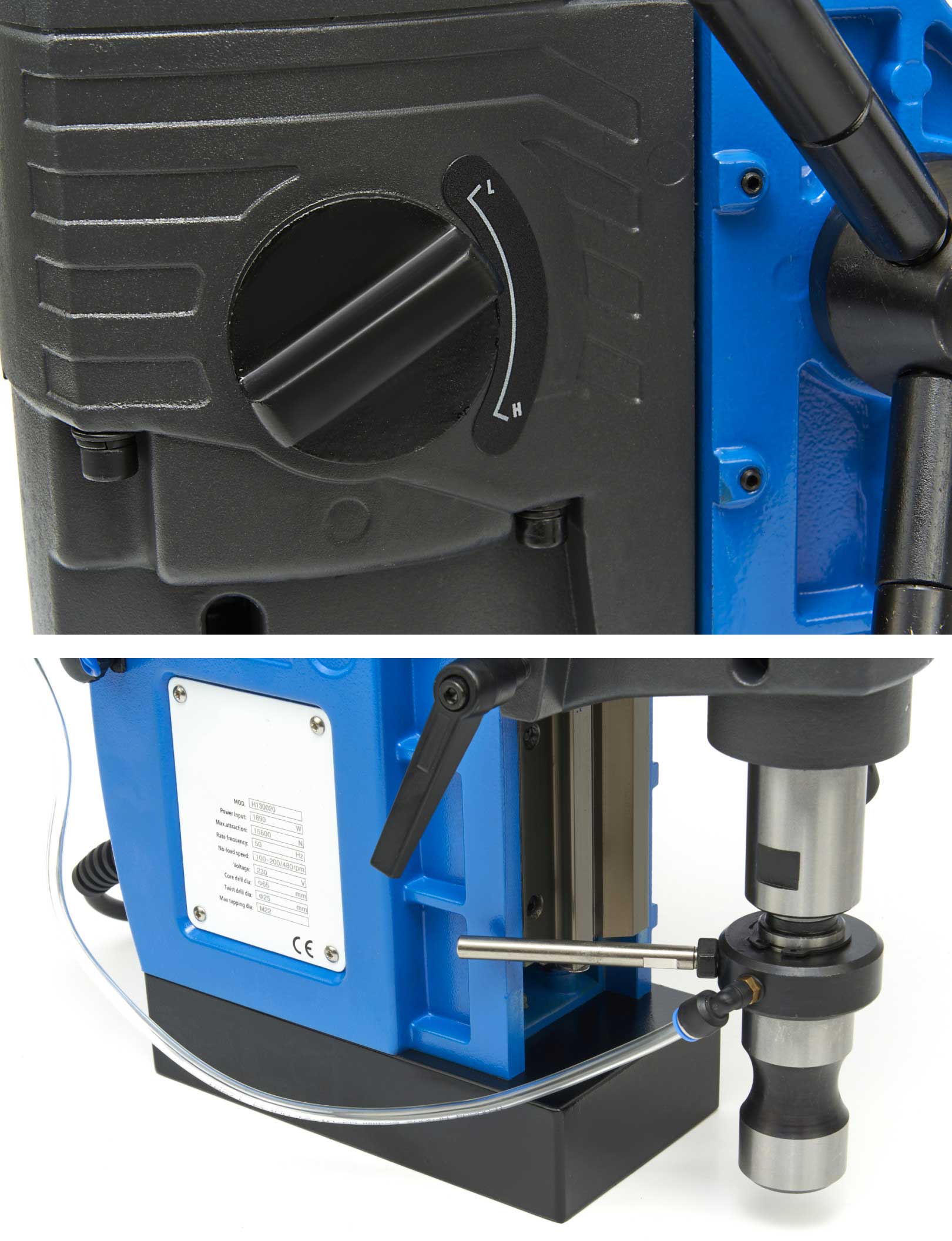 Robustní magnetická vrtačka 65 mm - přenosná vrtačka s vario otáčkami a závitovací funkcí, 26 kg