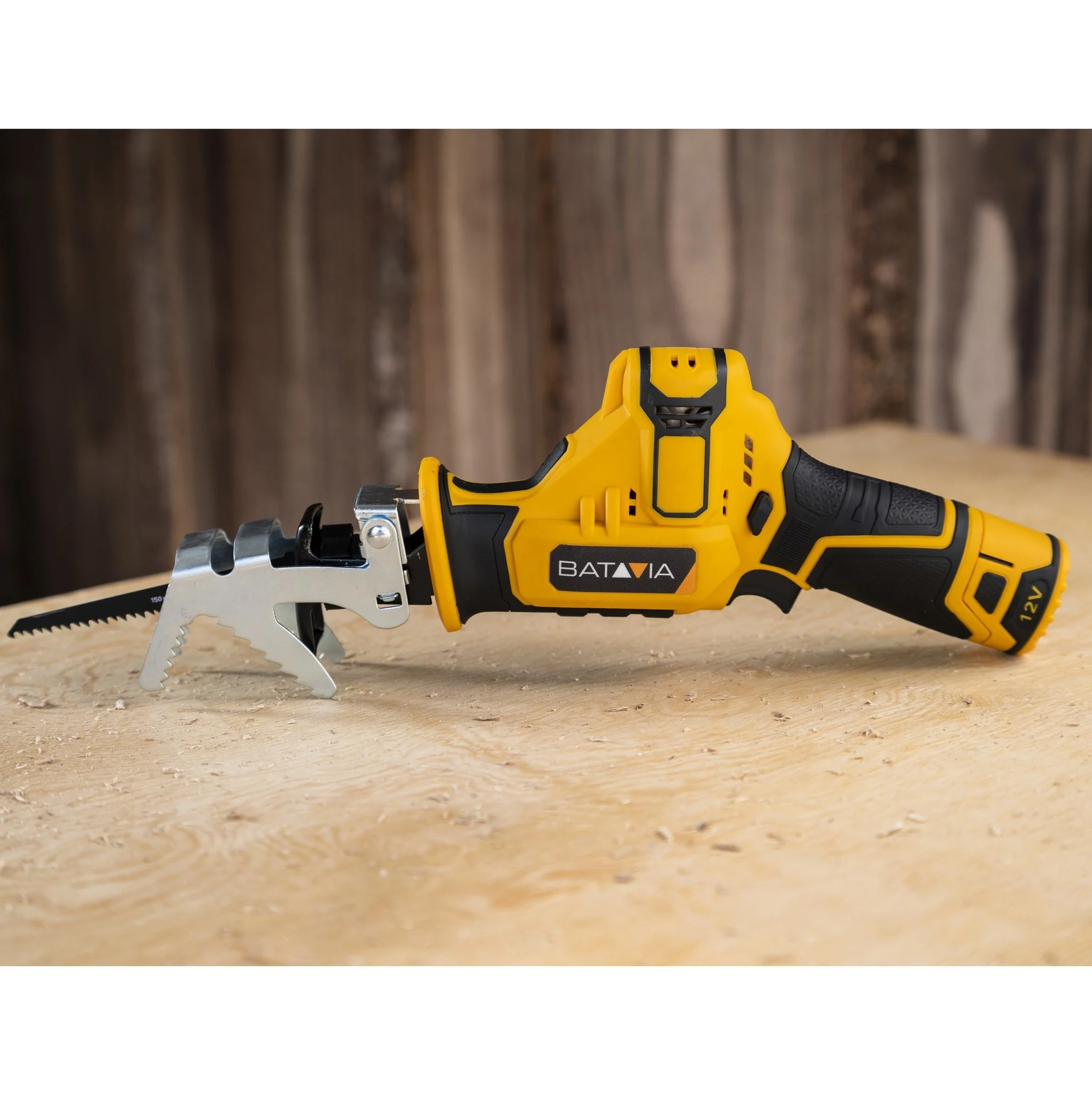 Aku bezdrátová přímočará pila nejen pro kutily, 12V Li-Ion, bez baterie a nabíječky, bateriová platforma FIXXPACK BATAVIA