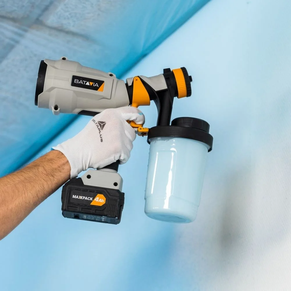 Aku bezdrátová, malířská stříkací pistole, 18V Li-Ion, průtok 750ml./min., kapacita 900ml., 60 DIN-s, bez baterie a nabíječky, bateriová platforma MAXXPACK BATAVIA