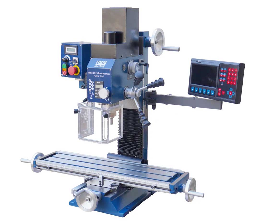 HBM BF 25 s DRO - frézka na kov, vario otáčky, 3-osé odměřování s LCD displejem, kužel MK3, 120kg