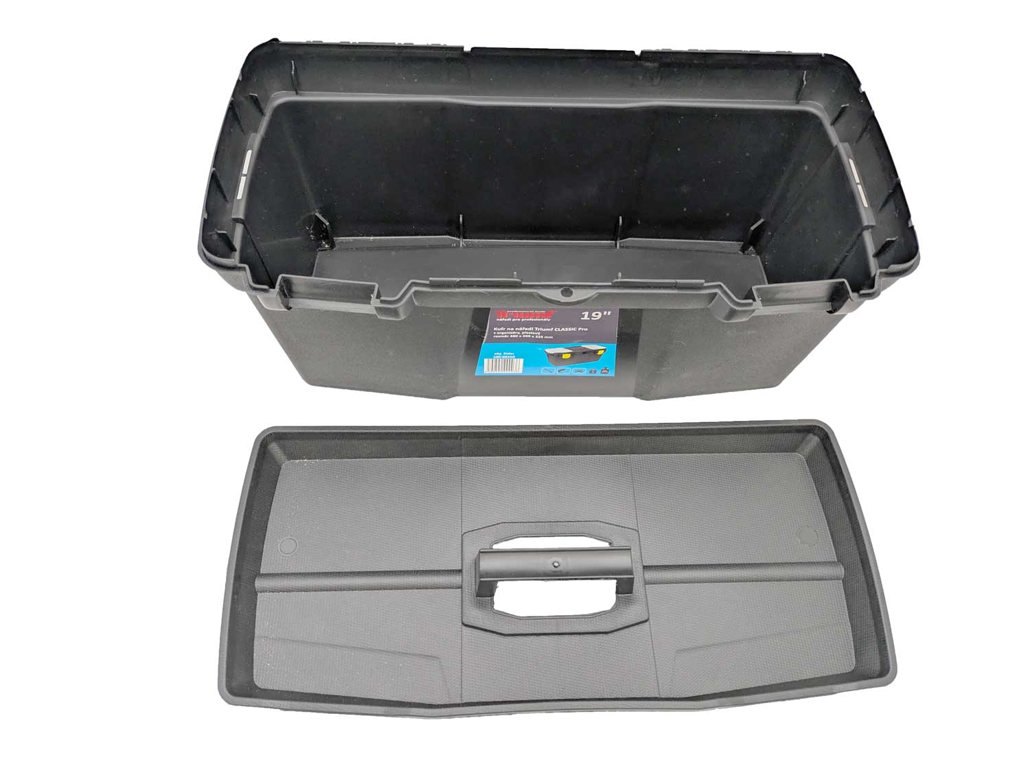 Plastový kufr na nářadí 19", s pořadačem, Triumf