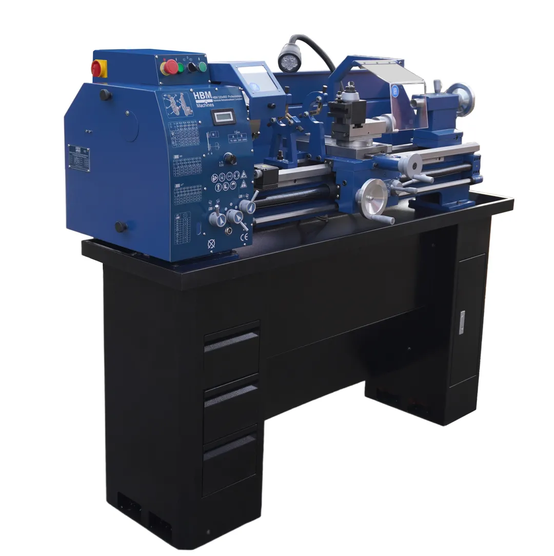 HBM 320 x 900 Vario, hrotový soustruh na kov s podstavcem, vario otáčky řízené invertorem, převodovka posuvů, plně vybavený, 1.5 kW, 1f