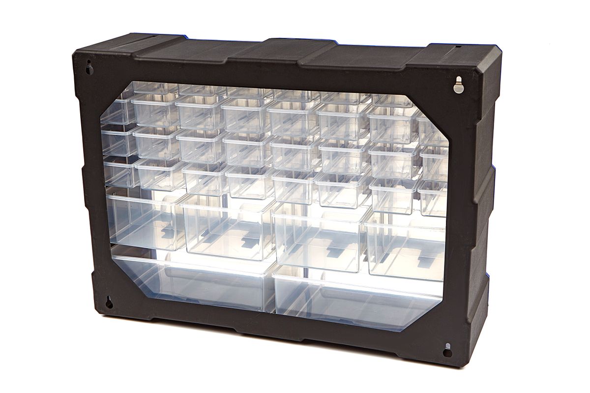 Plastový úložný box s 38 zásuvkami 52 x 37 x 16 cm