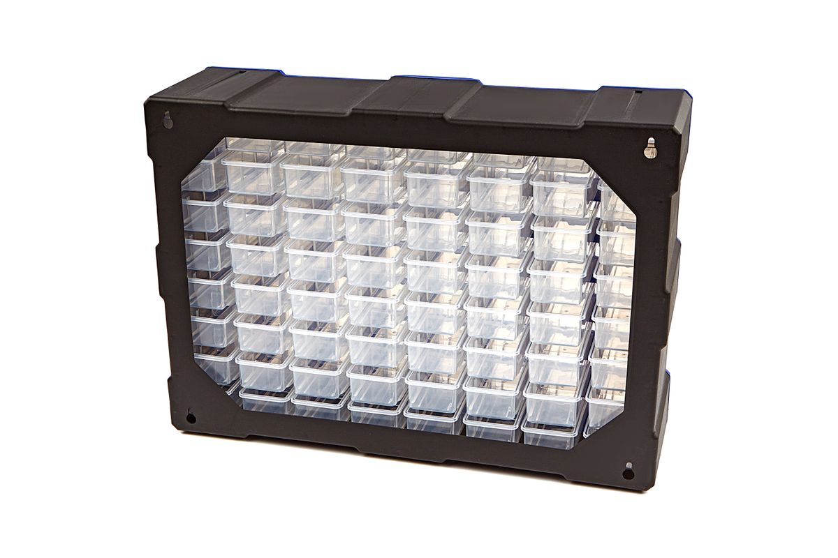 Plastový úložný box s 64 zásuvkami 52 x 37 x 16 cm