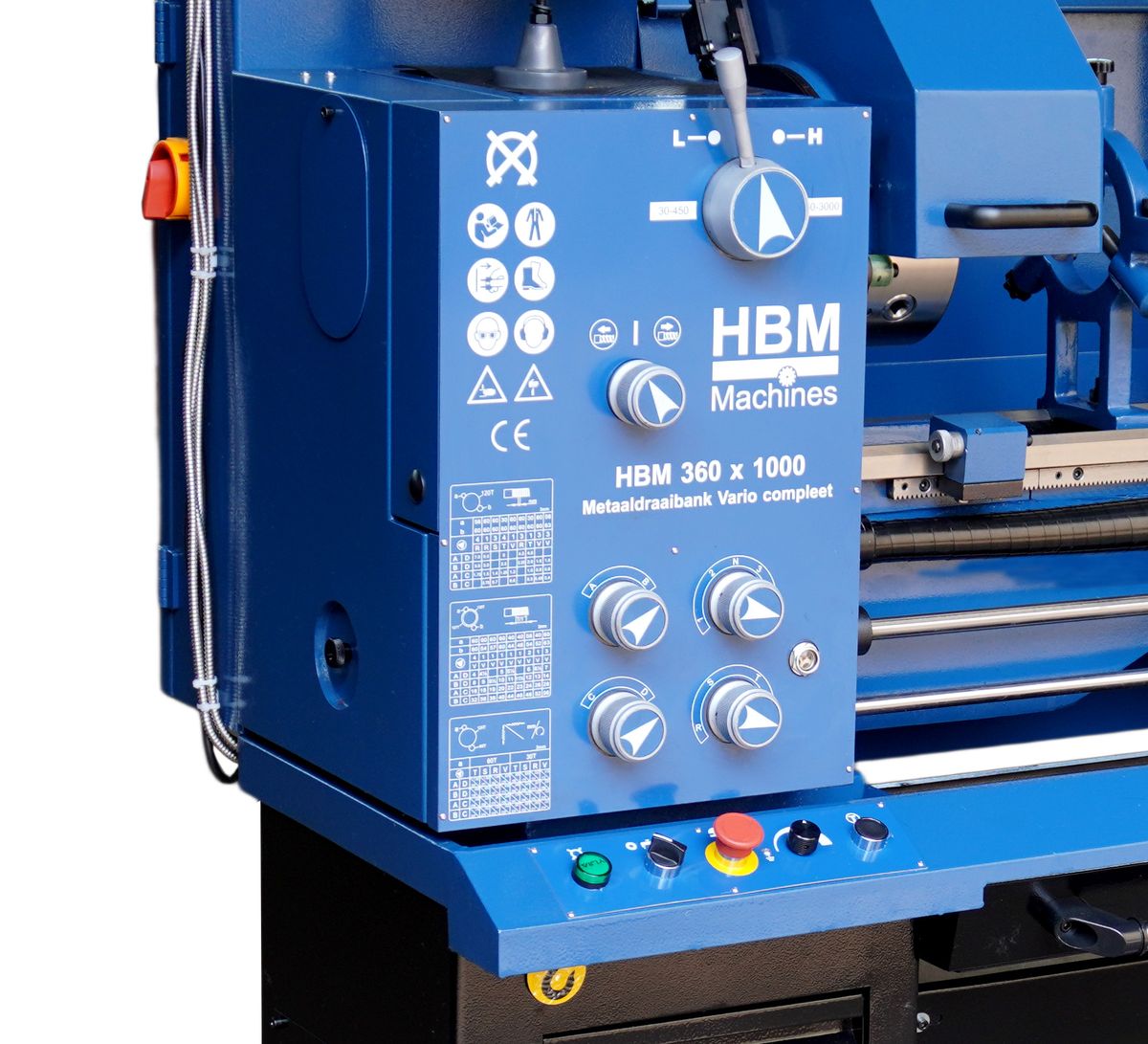 HBM 360 x 1000 DRO vario, profesionální hrotový soustruh na kov, vrtání osy vřetene 51 mm, variabilní otáčky, 3-osé digitální odměřování s LCD, plně vybavený, motor 2.2 kW, 400 V, 650 kg