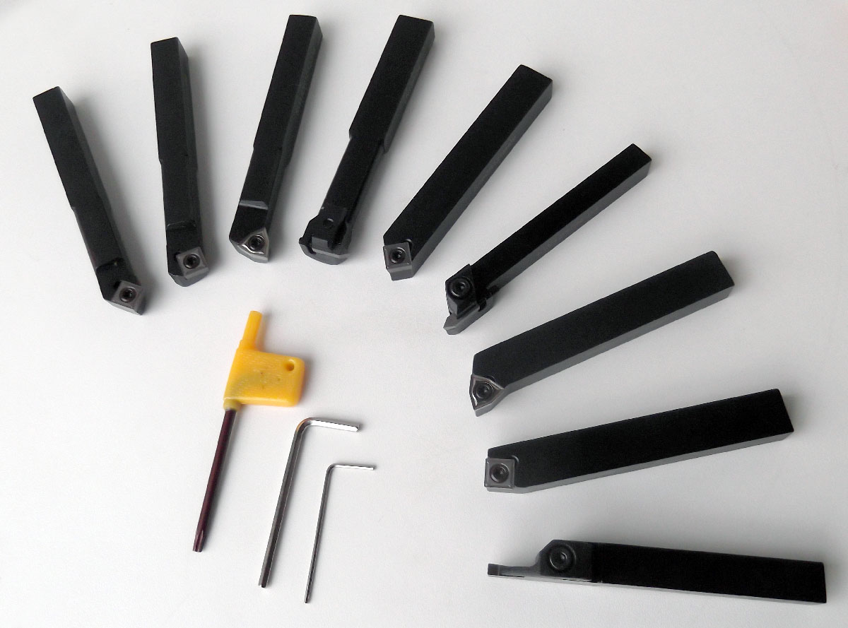 Soustružnické nože 10 mm s výměnnými plátky, sada 9 dílů, Warco