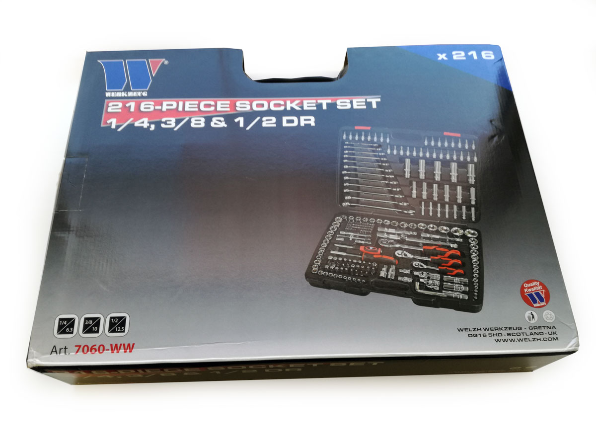 Gola sada 1/4", 3/8" a 1/2", hlavice a bity, 216 dílů, Welzh