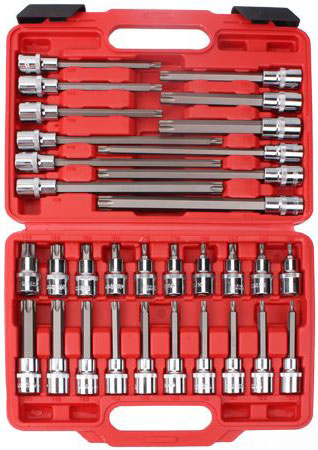 Velká sada 1/2" hlavic s bity, CrV, XZN-Torx-Inbus, standardní a prodloužené, 88 dílů, Welzh