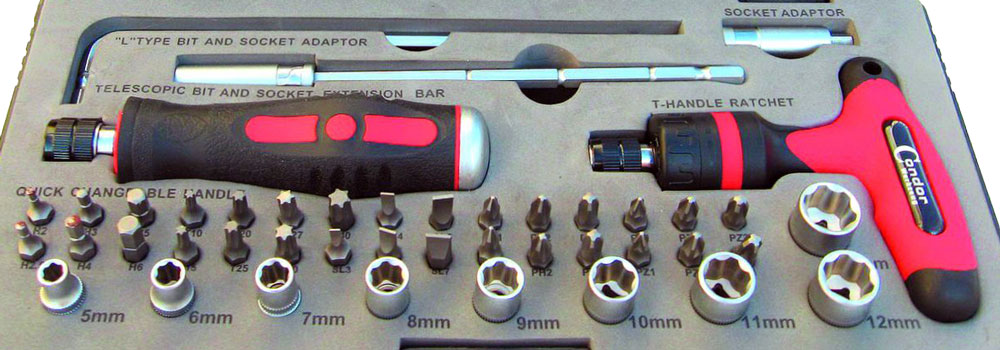 Bity, hlavice nástrčné, šroubovací rukojeti pro bity 1/4", profi, 44 dílů, Trium
