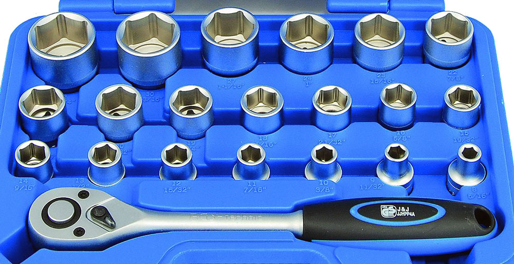 Gola sada 1/2", 5/16"-1.1/4", 6 hranné hlavice, 27 dílů, palcové, Triumf