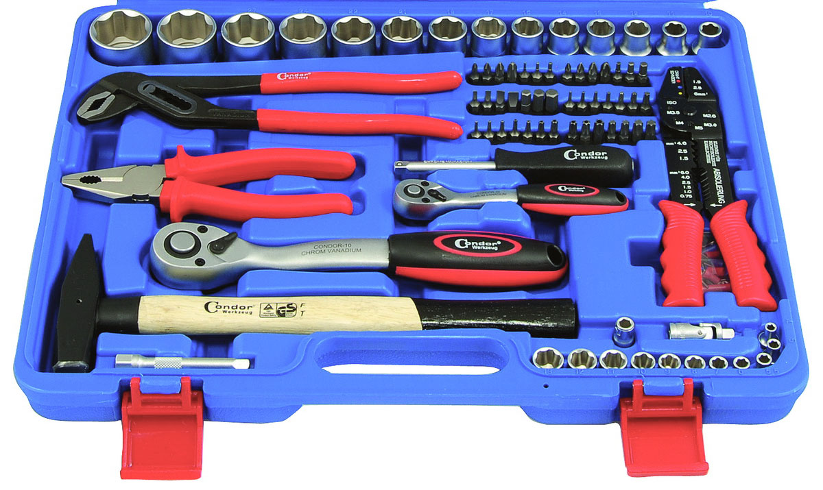 Sada nářadí v kufru, 1/4" + 1/2", Super-Lock 4- 32 mm, 105 dílů, Condor Werkzeug