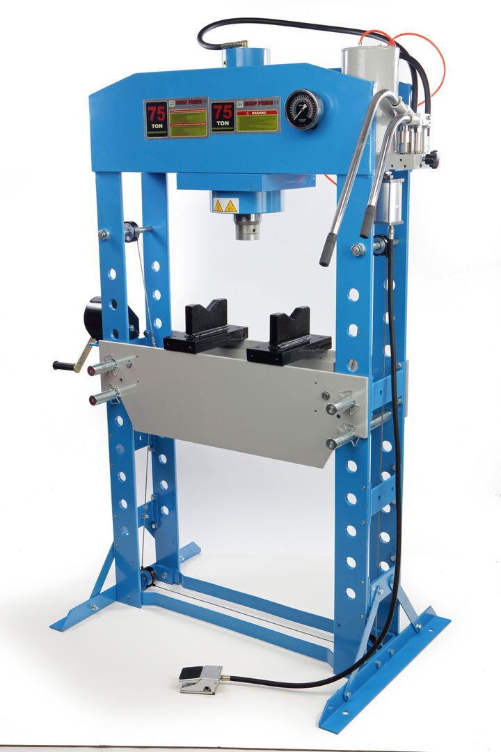 HBM 75t rámový dílenský hydraulicko-pneumatický lis, 425 kg